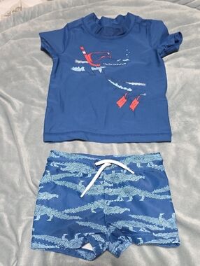 Carter's Blue Boys' Two-Piece Swim Set with Red Accent